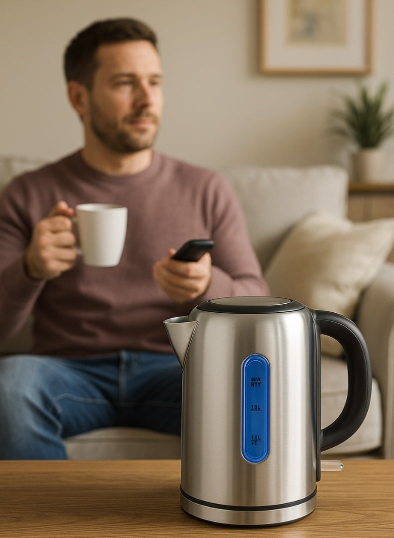 Venus غلاية كهربائية بدون سلك من الفولاذ المقاوم للصدأ سعة 1.8 لتر – غطاء علوي تلقائي، مؤشر مستوى الماء من جانب واحد، إيقاف تلقائي، قوة 220 واط – غلاية ماء ساخن متينة وآمنة للاستخدام المنزلي والمكتبي - Image 5