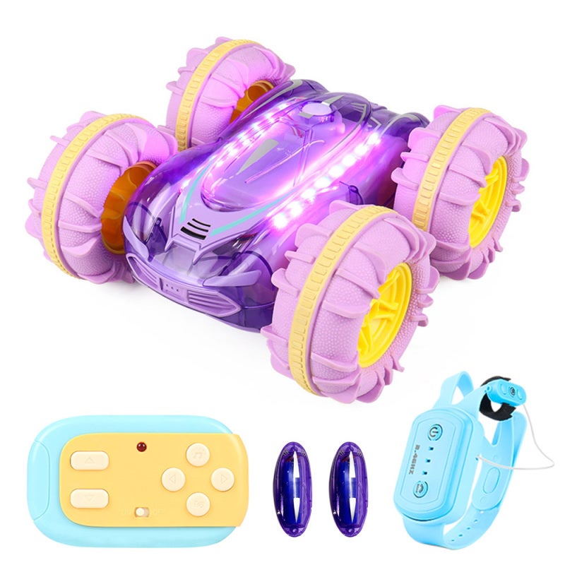 Remote Control Car, 2.4 GHz 4WD Amphibious Waterproof Stunt Car Gesture Sensing Remote Control Boat All Terrain Land Water Boat with Cool Lights 2 Batteries Gifts for Kids Boys Girls - Image 1