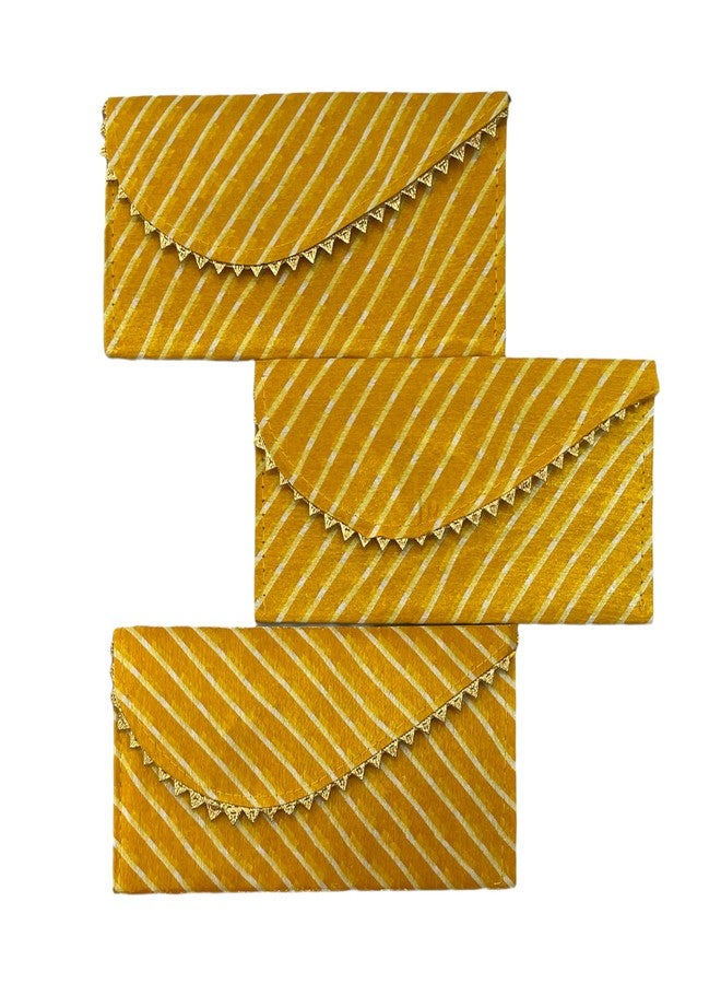 Orange Paper Leheria Design Shagun Envelops/Wedding Envelops/Gift Envelop/Cash Envelop/Money Shagun Cash Envelopes for Weddings, Birthdays, Rakhi, Gifting - Pack Of 3 (Yellow) - Image 1