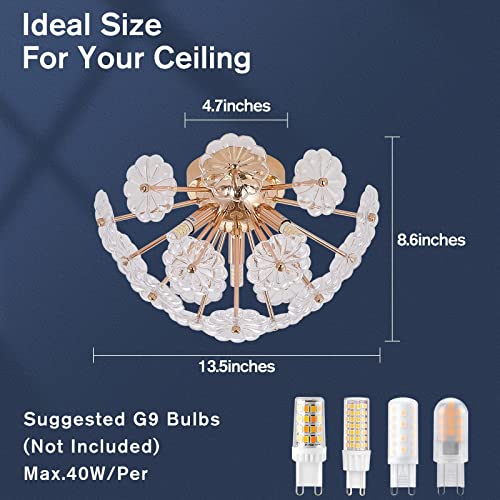 CM MZY Sputnik Flush Mount Ceiling Light, Gold Metal Flower Ceiling Light Fixtures, 3-Light Farmhouse Close to Ceiling Lamp Fixture for Bedroom Closet Kitchen Living Room Hallway(Dia 13.8") - Image 3