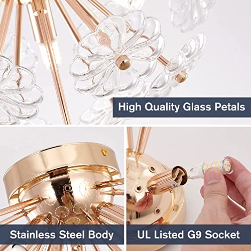 CM MZY Sputnik Flush Mount Ceiling Light, Gold Metal Flower Ceiling Light Fixtures, 3-Light Farmhouse Close to Ceiling Lamp Fixture for Bedroom Closet Kitchen Living Room Hallway(Dia 13.8") - Image 4