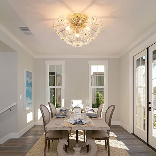 CM MZY Sputnik Flush Mount Ceiling Light, Gold Metal Flower Ceiling Light Fixtures, 3-Light Farmhouse Close to Ceiling Lamp Fixture for Bedroom Closet Kitchen Living Room Hallway(Dia 13.8") - Image 2