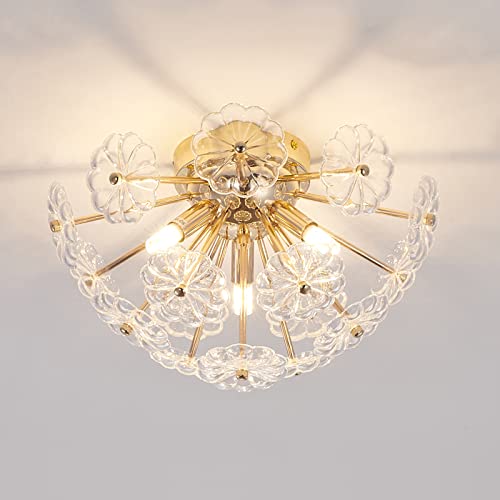 CM MZY Sputnik Flush Mount Ceiling Light, Gold Metal Flower Ceiling Light Fixtures, 3-Light Farmhouse Close to Ceiling Lamp Fixture for Bedroom Closet Kitchen Living Room Hallway(Dia 13.8") - Image 1