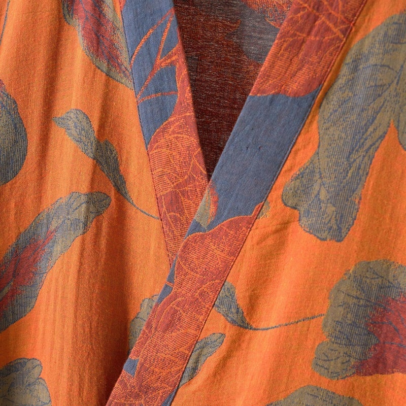 Kimono Robe 100% Cotton Gauze Botanical Leaf Print - Image 4