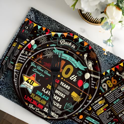 refavor 40th Birthday Plates and Napkins, 96PCS Vintage 40th Birthday Party Decorations Supplies for Women Men, Back in 1986 Cheers to 40 Years Disposable Tableware Set Serve 24 - Image 5
