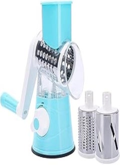 Manual Rotared Vegetable Fruit Cheese Nut Slicer Cutter Shredder Grinder Spiralizer,Hand Crank Dicer Chopper Veggie Pasta Salad Maker with3 Changeable Stainless Steel Rotary Blades,Blue
