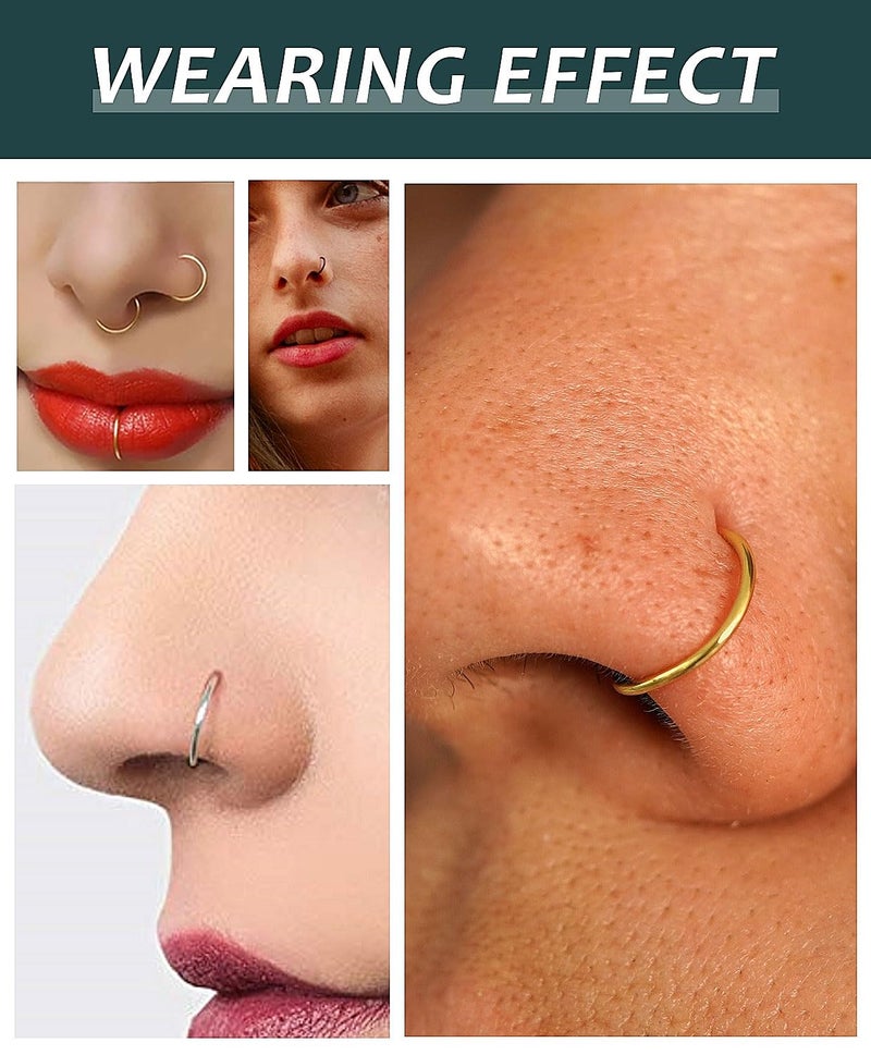 AMASIS 3Pcs 18G 6mm Nose Rings Hoop for Women Men,Hypoallergenic 316l Surgical Steel Hinged Clicker Segment Nose Rings Hoop Helix Cartilage Daith Tragus Sleeper Earrings Real Body Piercing Jewelry - Image 5