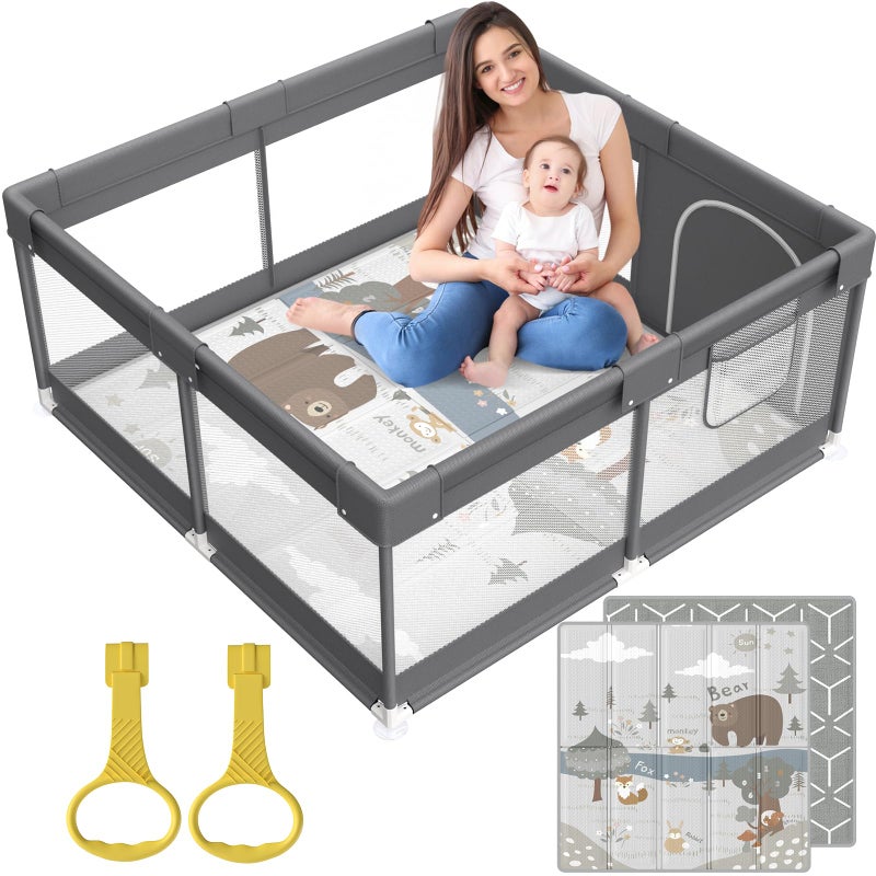 Fodoss Baby Playpen with Mat Small Play Pen47x47inch for Babies and Toddlers Pen Apartment Yard Baby Fence Area Playyard Activity Center Dark Gray