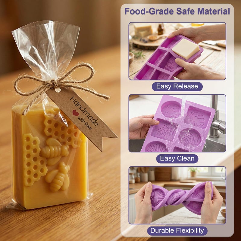 TIKMAX 102 Pcs Soap Making Mold Kit - 3 Silicone Molds, 48 Bags, 48 Gift Tags, 65ft Jute Twine, 2 Sisal Foaming Soap Bag Pouch for Handmade Craft Soaps, Jelly, Chocolate & Ice Cube Trays, DIY Wax Melts - Image 3