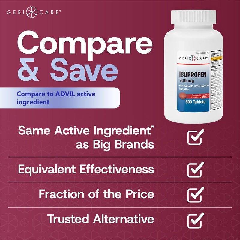 GeriCare Ibuprofen 200mg Pain Reliever Fever Reducer Relieves Body Aches 100 Count Pack of 2 - Image 2