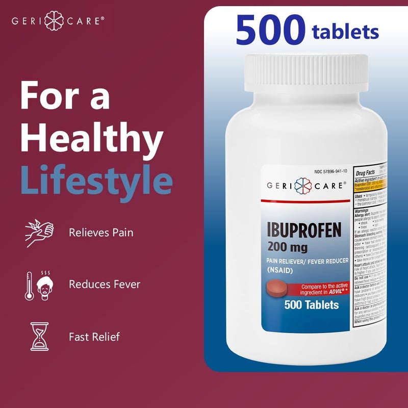 GeriCare Ibuprofen 200mg Pain Reliever Fever Reducer Relieves Body Aches 100 Count Pack of 2 - Image 4