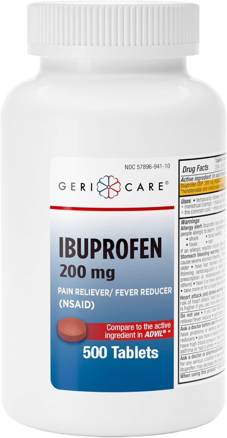 GeriCare Ibuprofen 200mg Pain Reliever Fever Reducer Relieves Body Aches 100 Count Pack of 2 - Image 1