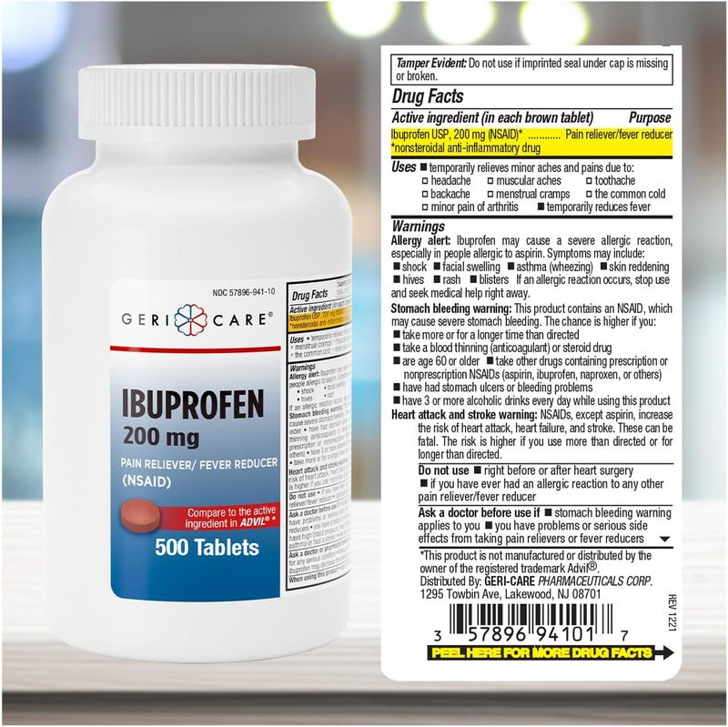 GeriCare Ibuprofen 200mg Pain Reliever Fever Reducer Relieves Body Aches 100 Count Pack of 2 - Image 3