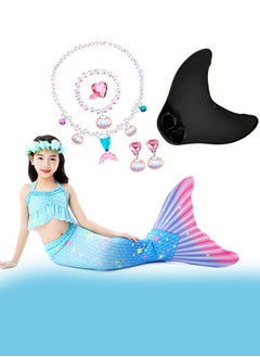 MARGOUN 4 Pack Mermaid Tails with Mono Fin Sparkle Mermaid Swimsuit for Kids Girls Flower Headband and Mermaid Jewelry Set  - Image 2