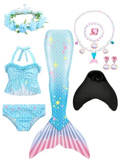 MARGOUN 4 Pack Mermaid Tails with Mono Fin Sparkle Mermaid Swimsuit for Kids Girls Flower Headband and Mermaid Jewelry Set  - Image 3