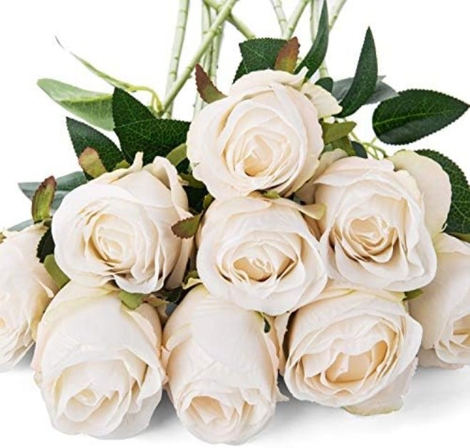Flojery 10pcs Artificial Rose Flowers Long Stem Fake Silk Roses for DIY Wedding Bouquet Table Centerpiece Home Decor (Light  Pink) - Image 5