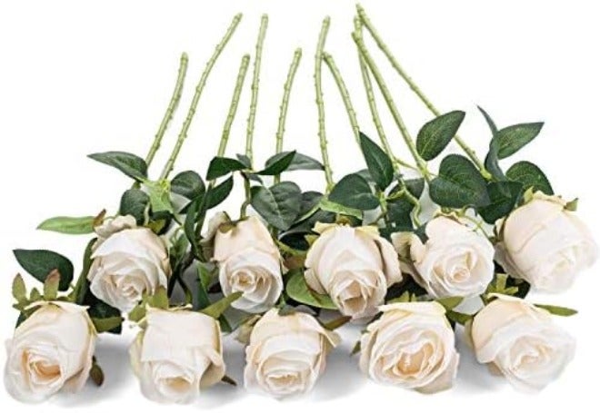 Flojery 10pcs Artificial Rose Flowers Long Stem Fake Silk Roses for DIY Wedding Bouquet Table Centerpiece Home Decor (Light  Pink) - Image 4