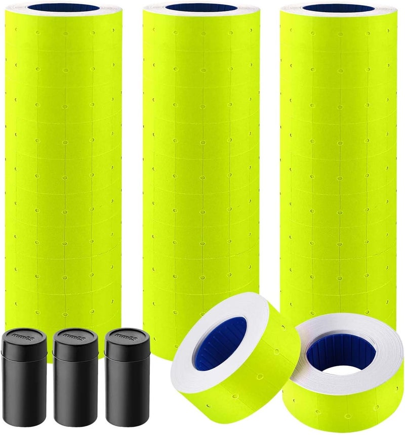 KPX 30 Rolls 15000pcs White Price Gun Labels for Mx-5500 Labeller White Pricemarker Stickers Plus 3 Piece Refill Ink Rolls (Yellow) - Image 1