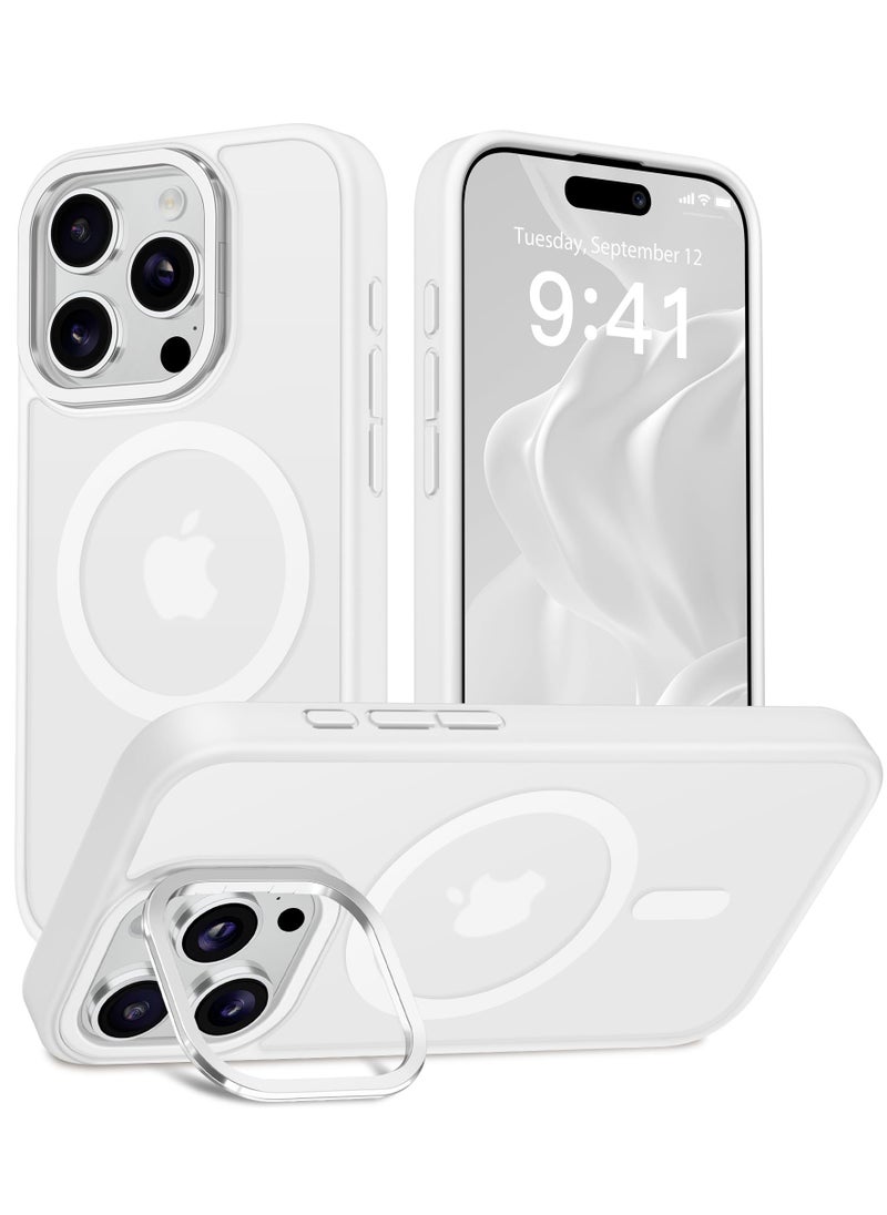 GolbinBox For iPhone 15 Pro Case Magsafe Compatible Built-in Invisible Kickstand Premium Drop Protection Scratch-Resistant Translucent Matte Hard Back Shockproof Protective Phone Case White  - Image 1