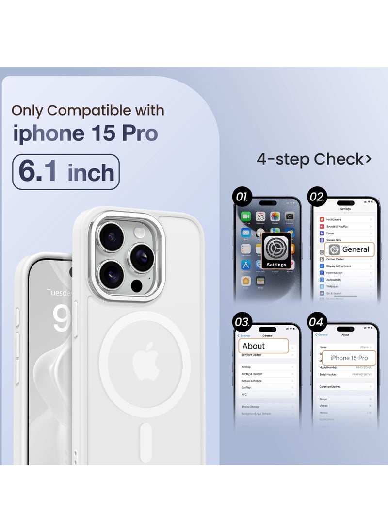 GolbinBox For iPhone 15 Pro Case Magsafe Compatible Built-in Invisible Kickstand Premium Drop Protection Scratch-Resistant Translucent Matte Hard Back Shockproof Protective Phone Case White  - Image 2