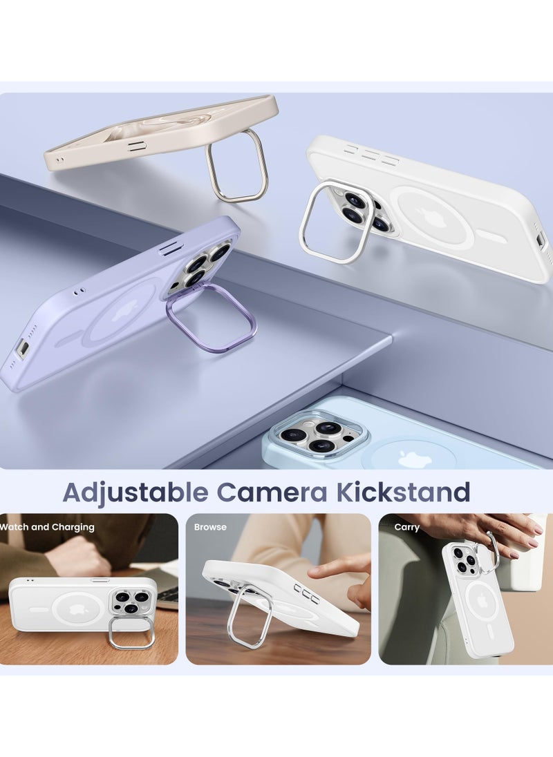 GolbinBox For iPhone 15 Pro Case Magsafe Compatible Built-in Invisible Kickstand Premium Drop Protection Scratch-Resistant Translucent Matte Hard Back Shockproof Protective Phone Case White  - Image 3