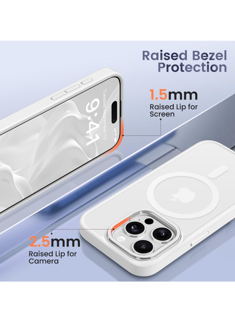 GolbinBox - For iPhone 15 Pro Case Magsafe Compatible Built-in Invisible Kickstand Premium Drop Protection Scratch-Resistant Translucent Matte Hard Back Shockproof Protective Phone Case White - Image 1
