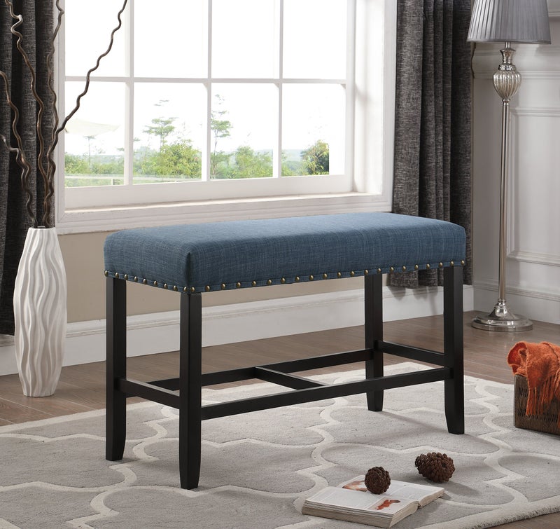 Roundhill Furniture Roundhill Furniture PB162BU Biony Fabric Counter Height Dining Bench with Nailhead Trim Blue 