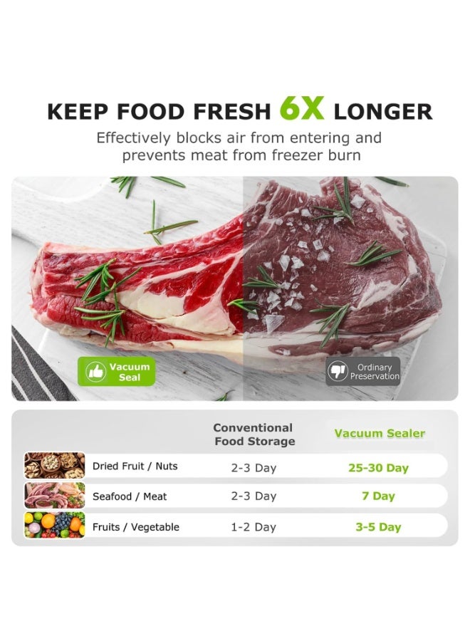 والالا آلة تغليف الطعام بالتفريغ 5 في 1، قوة شفط قوية 75 كيلو باسكال، شريط إغلاق بطول 30 سم، تنظيف بالضوء الأرجواني، قاطع منزلق مدمج، وضعان للجفاف والرطوبة، شاشة LED، 50 كيس تفريغ متضمن - Image 5