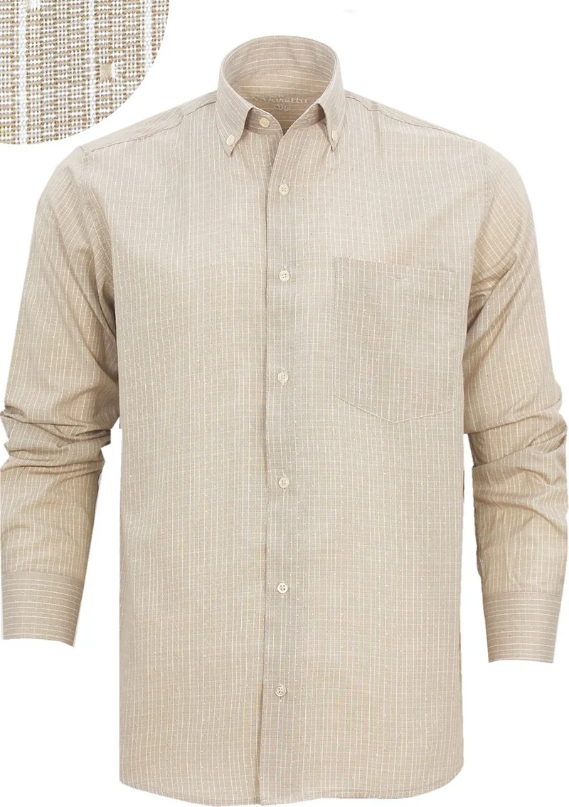 فاريتا Men's Tan Classic Cut Check Collar Buttoned Single Pocket Long Sleeve Shirt