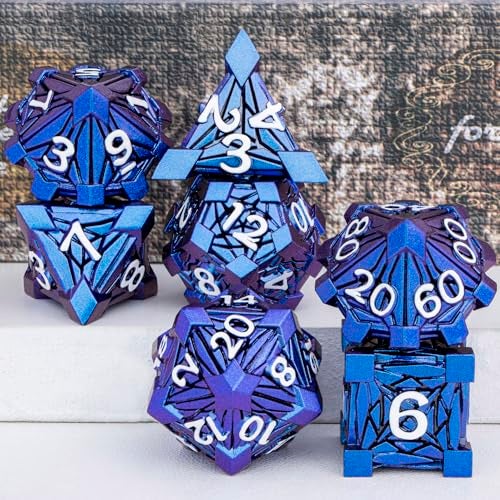 ORIFANTOU 7PCS Metal DND Dice Set with Box Debris RPG Blue White D and D Dice for DD Tabletop Games Role Playing Game Polyhedral Dice Set D20 D12 D10 D8 D6 D4 - Image 5