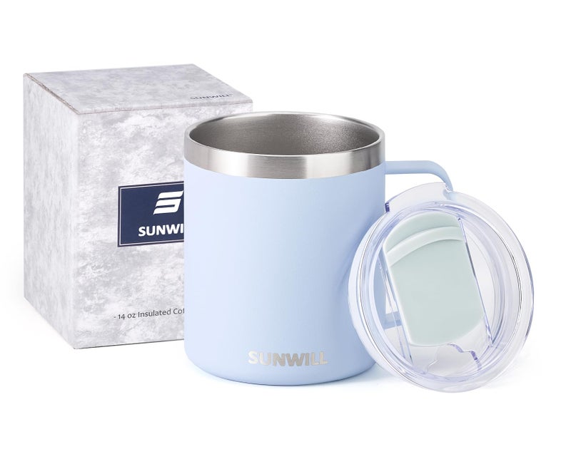 SUNWILL SUNWILL Insulated Coffee Mug with Lid  Stainless Steel Coffee Travel Mug  Coffee Cup with Handle 14oz for Home  Office  Camping  Powder Coated Iceberg  - Image 5