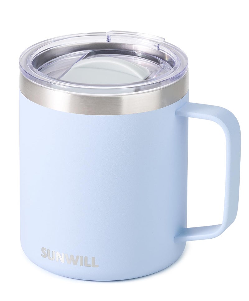 SUNWILL SUNWILL Insulated Coffee Mug with Lid  Stainless Steel Coffee Travel Mug  Coffee Cup with Handle 14oz for Home  Office  Camping  Powder Coated Iceberg  - Image 1
