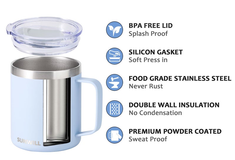 SUNWILL SUNWILL Insulated Coffee Mug with Lid  Stainless Steel Coffee Travel Mug  Coffee Cup with Handle 14oz for Home  Office  Camping  Powder Coated Iceberg  - Image 2