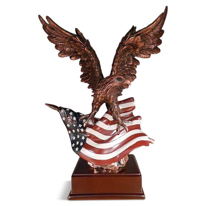 EAGLE WITH AMERICAN FLAG STATUE L SCULPTURE