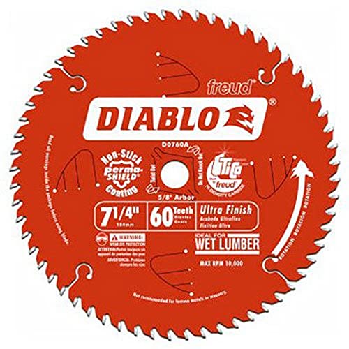 freud Diablo Ultra Finish Carbide Circular Saw Blade - Ideal for Crosscuts and Rip Cuts in Wood and Plywood - 7-1/4" Diameter, 60 ATB Teeth, 8,000 Max RPM - D0760X - Image 3