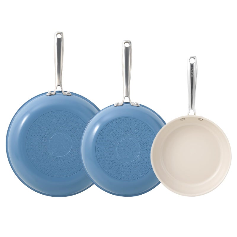 Redchef Non Stick Ceramic Frying Pan Set, Non Toxic Ceramic Pans for Cooking, 8" 9.5" 11" Skillet Set, No PFAS & PTFE & PFOA with Stainless Steel Handle, Dishwasher & Oven Safe Max up to 842Â°F (Blue) - Image 1