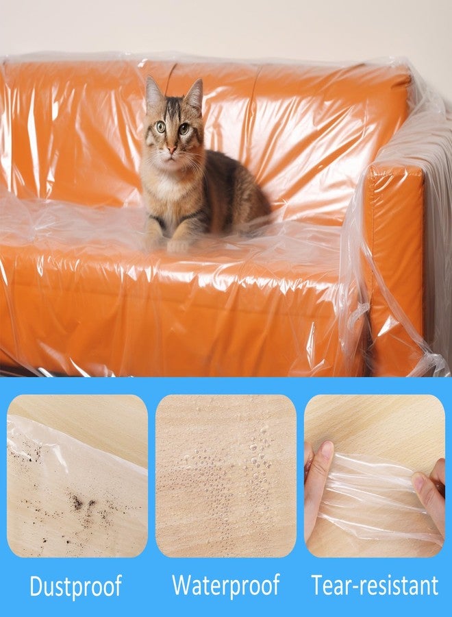 Belinlen 92W x 42D x 62/41H Inches Plastic Couch Covers - Dust-Proof Furniture Cover for Sofa, Heavy Duty Storage and Moving Bag, Renovation Protection (4mil Thickness) - Image 2