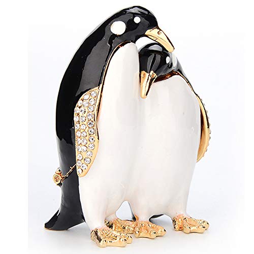 Furuida Trinket Box Penguin with Hinged Enameled Jewelry Box Classic Animal Ornaments Metal Craft Gift for Home Decor - Image 1