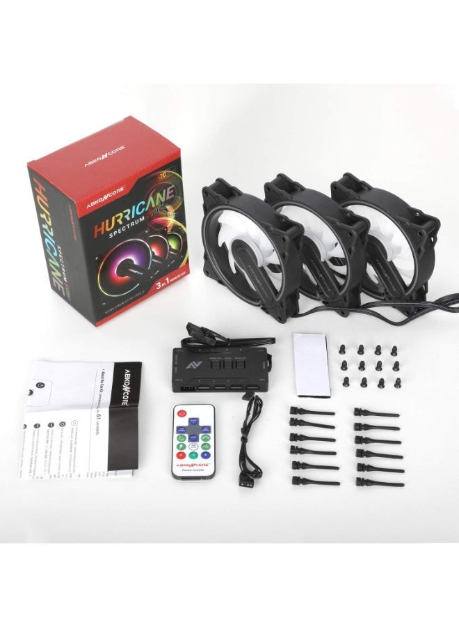 ABKONCORE HURRICANE RGB Fans, 3 Pack 120mm Computer Fans, 5V ARGB Motherboard SYNC/Remote Controller, Ajustable Fan Speed and Color, Hydro Bearing Case Fan with Fan Control Hub - Image 2
