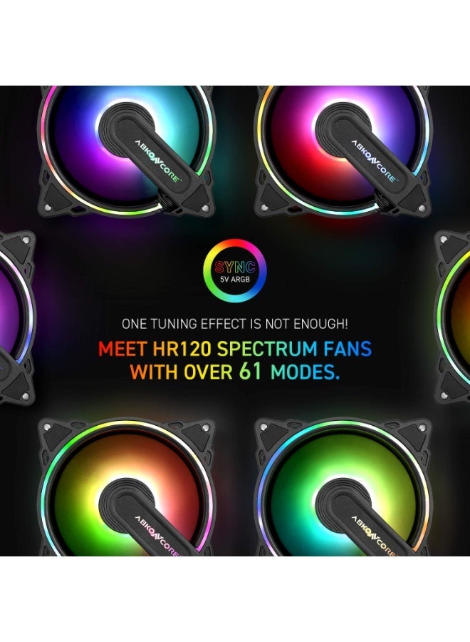 ABKONCORE HURRICANE RGB Fans, 3 Pack 120mm Computer Fans, 5V ARGB Motherboard SYNC/Remote Controller, Ajustable Fan Speed and Color, Hydro Bearing Case Fan with Fan Control Hub - Image 3