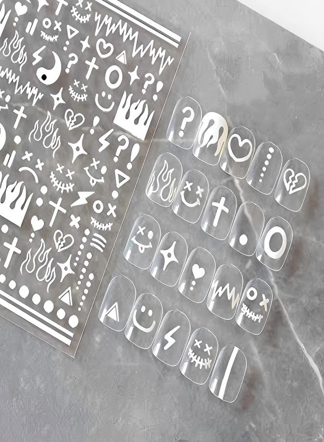 Dedyel 4 Colors ins Minimalist Style Nail Stickers, Simple Cat Love Stars Impressionist Drawing Line Stickers for Man Woman (4 Sheets)+Nail Sticker Specialized Tweezers - Image 4