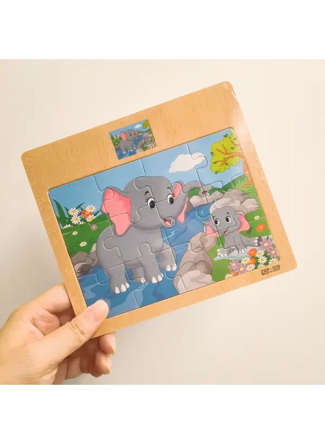 مجموعة لوح الألغاز الخشبية مع موضوعات الفيل ووسائل النقل 12 قطعة - Image 1