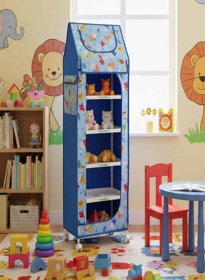 FLIPZON Baby Wardrobe Plastic Multipurpose 6 Shelve, Foldable, (Unbreakable Material) (Rabbit Pattern - Sky Blue) - Image 1