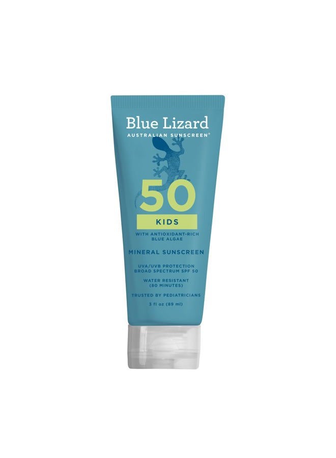 Blue Lizard Kids Mineral SPF 50 Sunscreen Lotion, 100% Mineral, Children's Sunscreen, Water-Resistant Formula, Paraben-Free, Fragrance-Free, 3 fl oz - Image 1