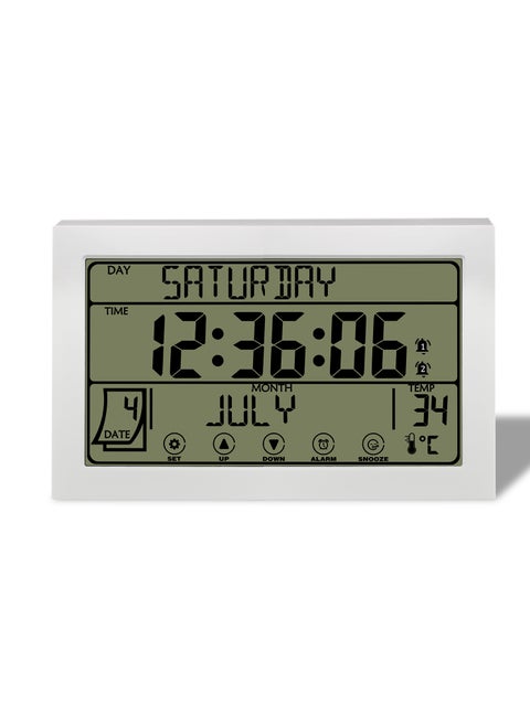Multi-Language LCD Wall Clock with Full Week Display for Bedroom H164F White