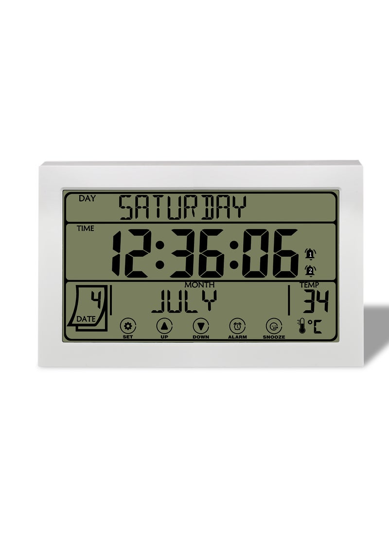 Multi-Language LCD Wall Clock with Full Week Display for Bedroom H164F White