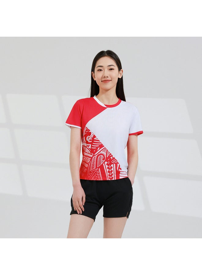 Quick-drying Badminton Suit For Men And Women, Printed Short-sleeved T-shirt, Training And Compeion Volleyball Team Uniform, Customized Table Tennis Jersey