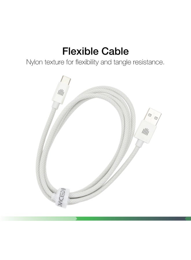 Dviced Cable USB-A to USB-C Nylon Textile 1,25m - White - Image 4