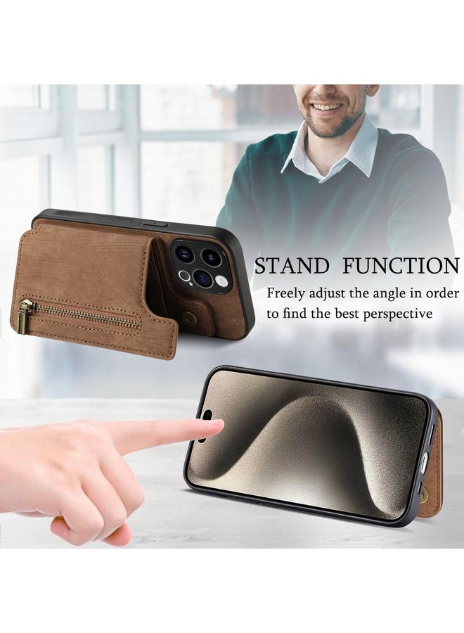 Zaboon Case For iPhone 13 Pro Retro Leather Zipper Wallet Back Phone Case - Image 4