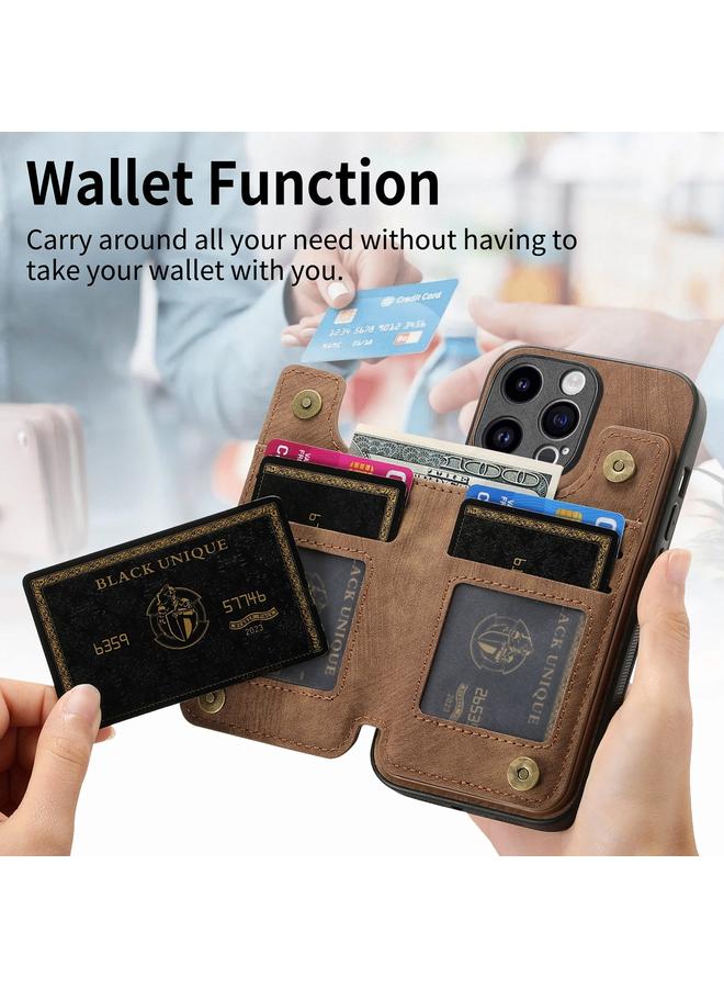 Zaboon Case For iPhone 13 Pro Retro Leather Zipper Wallet Back Phone Case - Image 3
